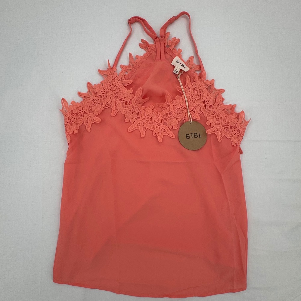 NWT BiBi Coral Floral Lace Trim Top Womans Size Small Tank Top Adjustable Straps